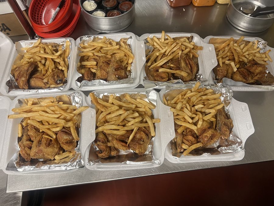 Fried chicken plates with fries