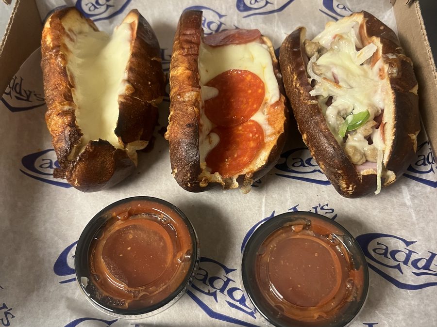 Stuffed sub rolls with cheese and pepperoni